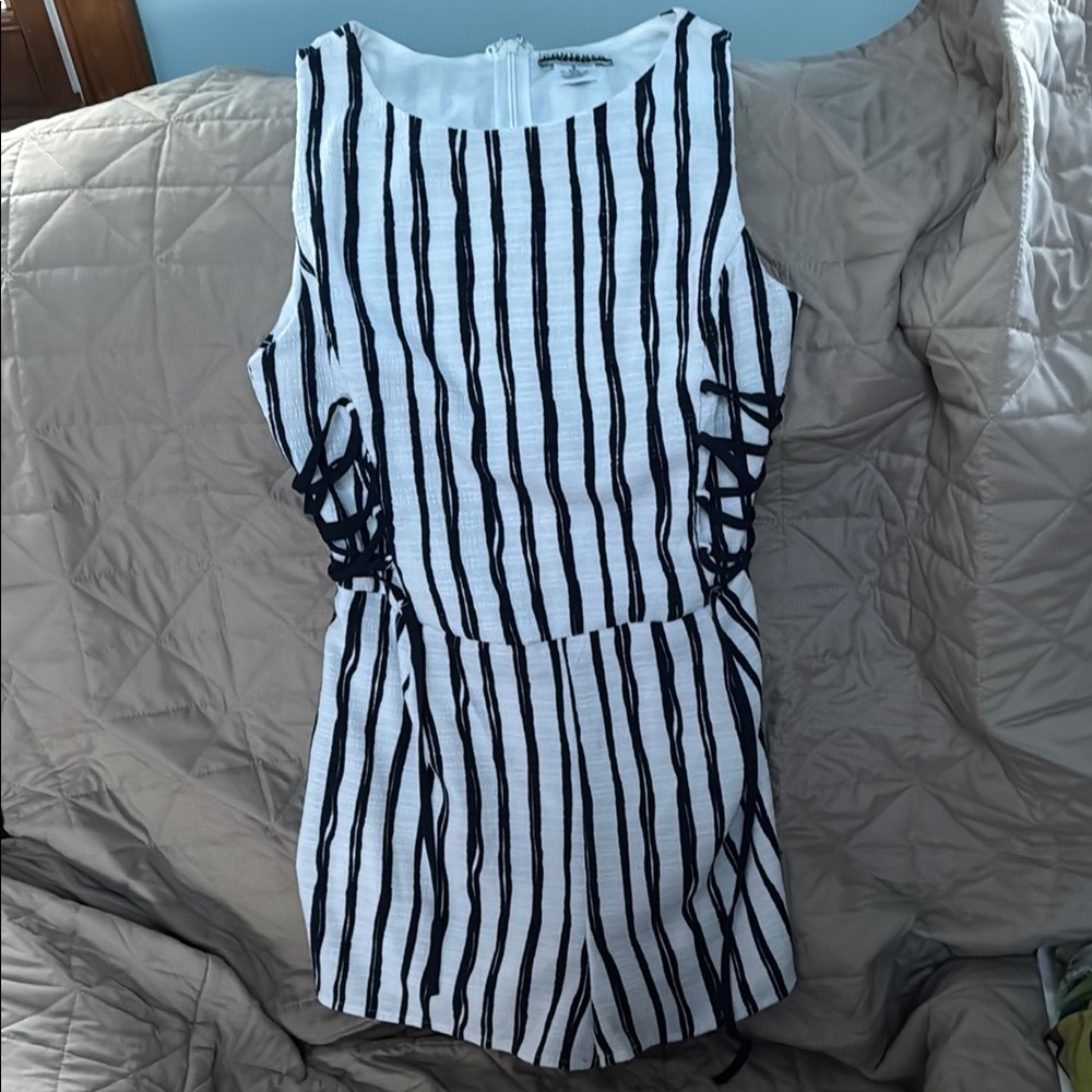 Striped Navy and White Sleeveless Romper